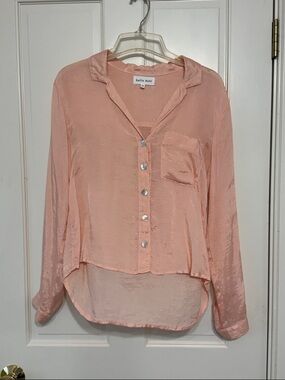 Bella Dahl Blush Peach Satin Button-Down Shirt